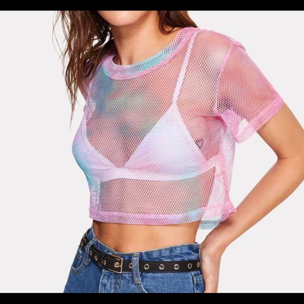 Tie dye mesh crop top